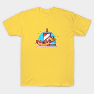 Hotdog, French fries And Soft Drink Cartoon Vector Icon Illustration T-Shirt